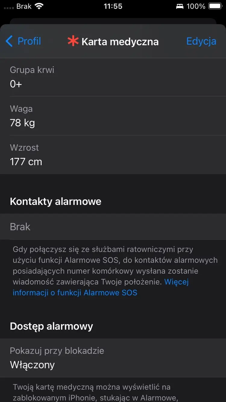 Karta medyczna na iPhone
